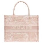 Dior Book Tote Medium Pink Embroidered Canvas Bag – Iconic Logo Shopping Tote for Women