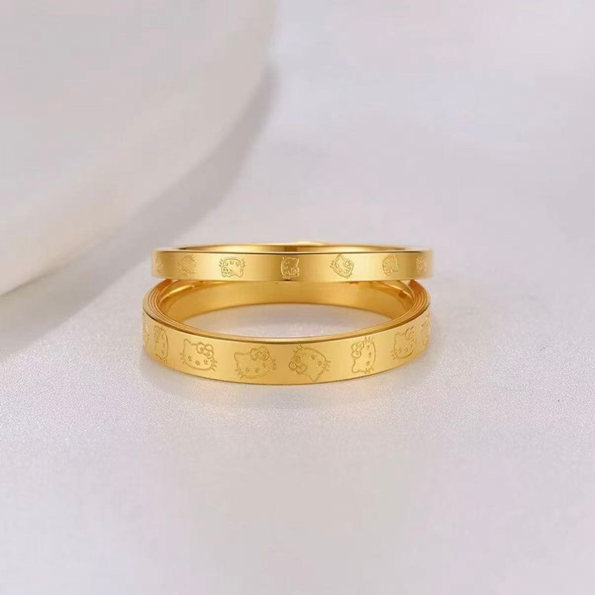 6aa3d22731d4c28b69a3719712e2c8e4 Cat Pattern Gold Ring for Women – Cute Engraved Adjustable Fashion Ring - 图片 1